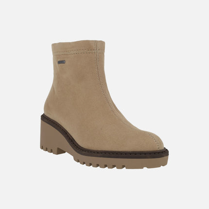 Black wedge ankle boots with V-DRY membrane in suede-effect fabric