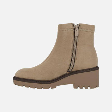 Black wedge ankle boots with V-DRY membrane in suede-effect fabric