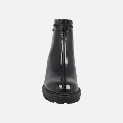 Botines negros de cuña con membrana V-DRY en tejido efecto charol
