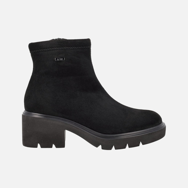 Botines de tacón en tejido efecto ante con membrana V-DRY