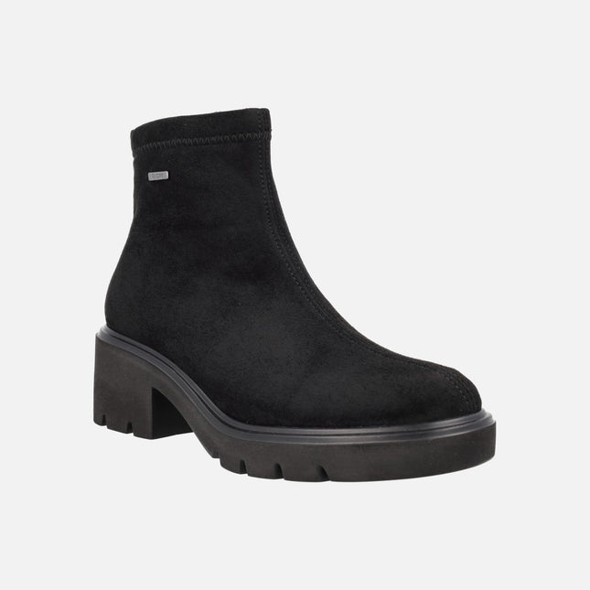 Botines de tacón en tejido efecto ante con membrana V-DRY