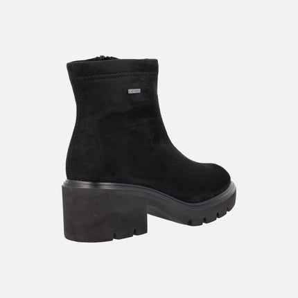 Botines de tacón en tejido efecto ante con membrana V-DRY