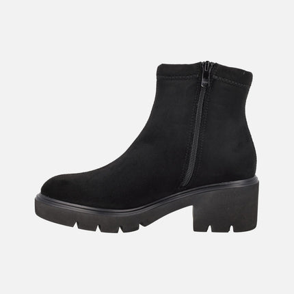 Botines de tacón en tejido efecto ante con membrana V-DRY