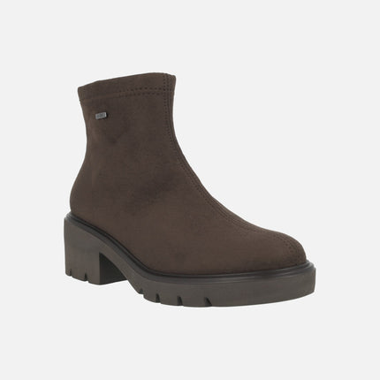 Botines de tacón en tejido efecto ante con membrana V-DRY