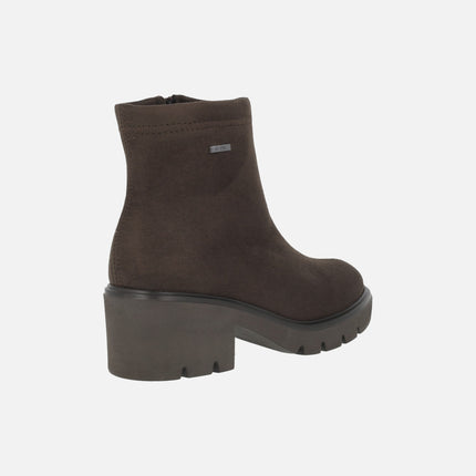 Botines de tacón en tejido efecto ante con membrana V-DRY