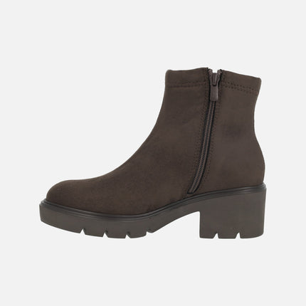Botines de tacón en tejido efecto ante con membrana V-DRY