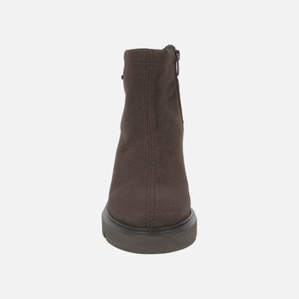 Botines de tacón en tejido efecto ante con membrana V-DRY