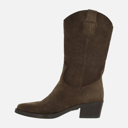 Botas estilo cowboy en serraje marrón oscuro