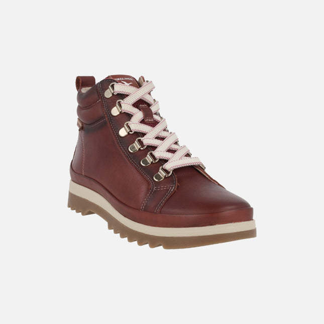 Botines de piel burdeos para mujer con cordones y cremallera VIGO