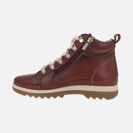 Women's burgundy leather ankle boots with laces and zipper VIGO