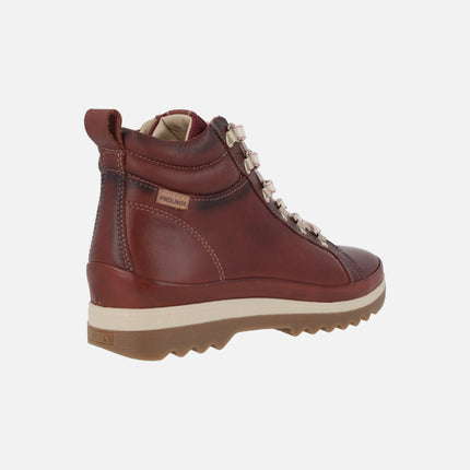 Women's burgundy leather ankle boots with laces and zipper VIGO
