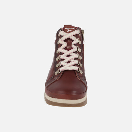 Women's burgundy leather ankle boots with laces and zipper VIGO