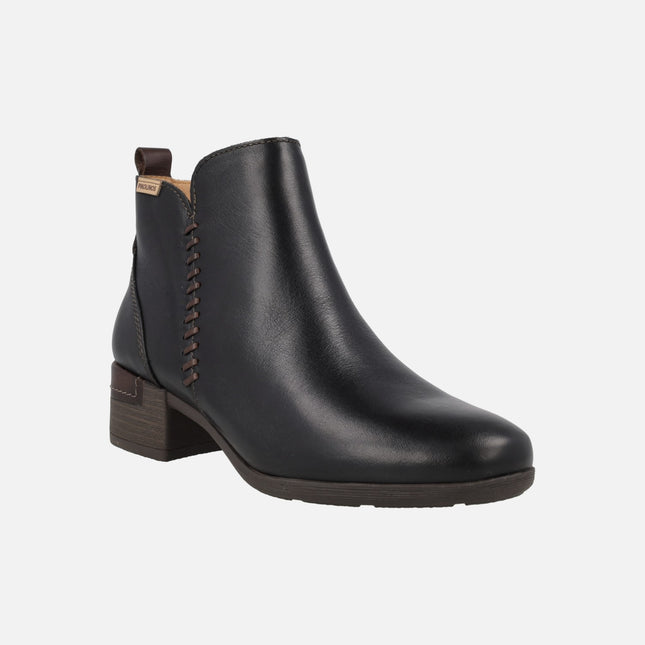 Botines de piel para mujer con tacones anchos Malaga