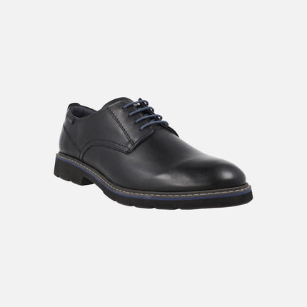 Zapatos de cordones para hombre en piel negra con detalles en azul Alarcon