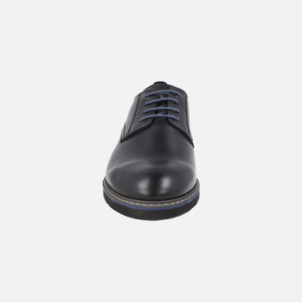 Zapatos de cordones para hombre en piel negra con detalles en azul Alarcon