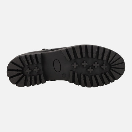 Botines negros de piel para mujer con elástico y hebillas