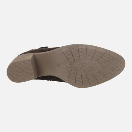 Botines de tacón para mujer en piel serraje estilo campero