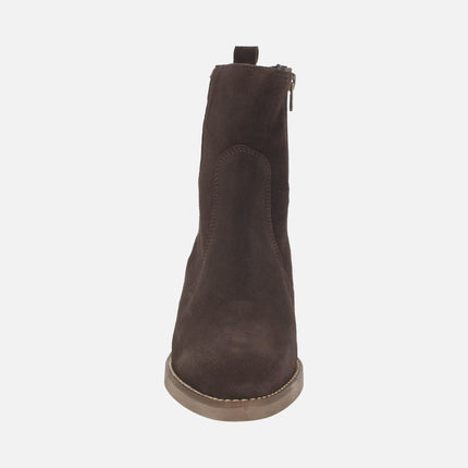 Women's ankle boots in brown suede cowboy style