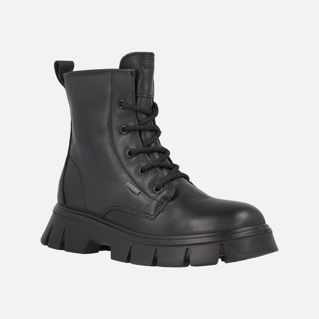 Black leather ankle boots with laces and GORE-TEX membrane
