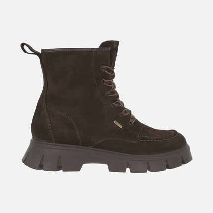 Botines de serraje marrón con lazo de terciopelo y membrana GORE-TEX
