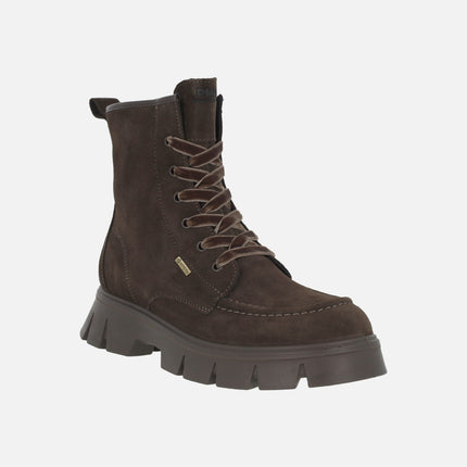 Botines de serraje marrón con lazo de terciopelo y membrana GORE-TEX