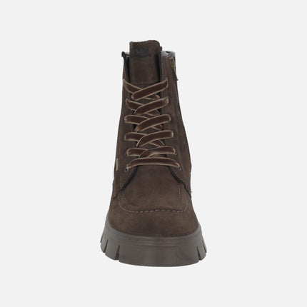 Botines de serraje marrón con lazo de terciopelo y membrana GORE-TEX