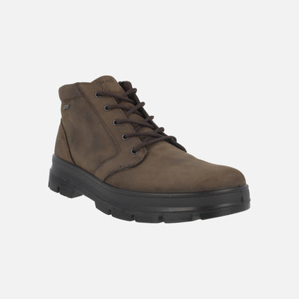 Men's lace-up ankle boots in brown nubuck with waterproof membrane