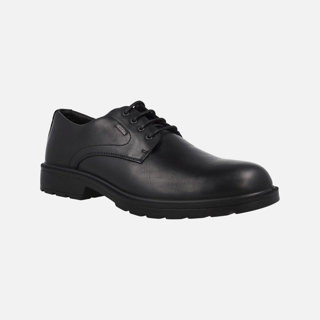 Men's lace-up shoes in black leather with Gore-tex membrane