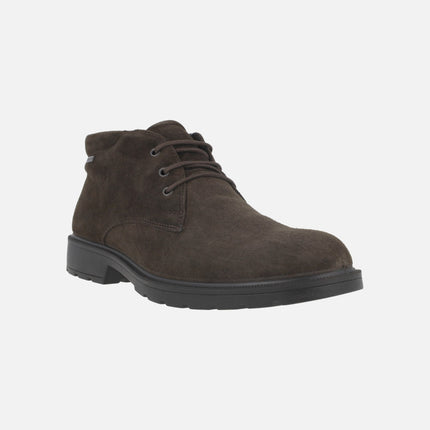 Men's lace-up ankle boots in brown suede with waterproof membrane