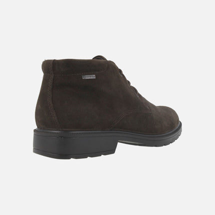Men's lace-up ankle boots in brown suede with waterproof membrane