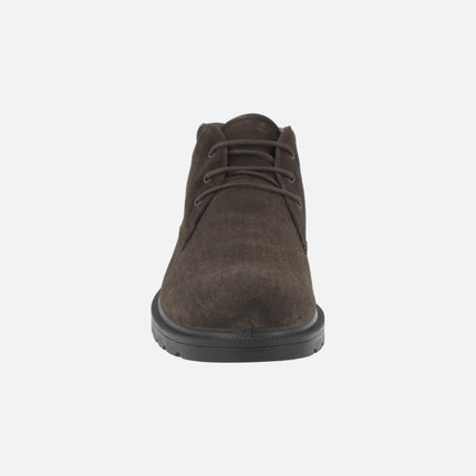 Men's lace-up ankle boots in brown suede with waterproof membrane