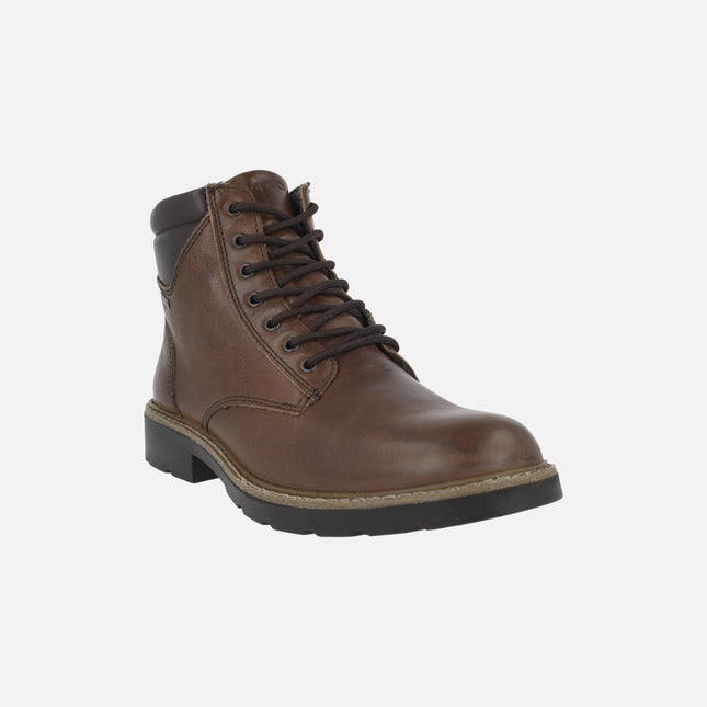 Brown leather boots with laces and zipper for men