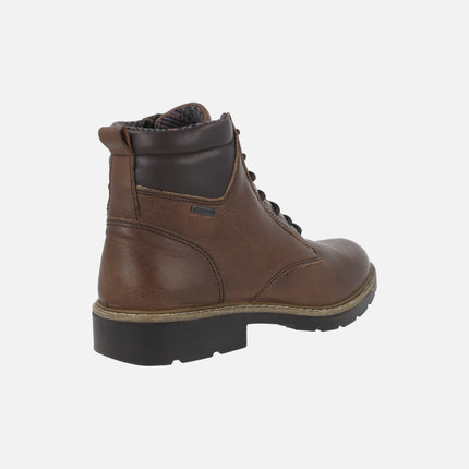 Brown leather boots with laces and zipper for men