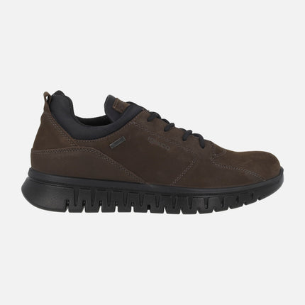 Men's lace-up shoes in brown nubuck with Gore-tex membrane