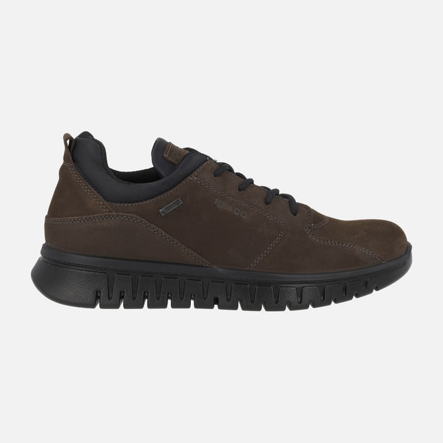 Men's lace-up shoes in brown nubuck with Gore-tex membrane