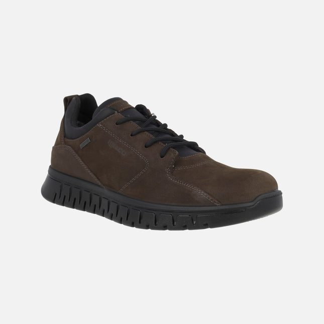 Men's lace-up shoes in brown nubuck with Gore-tex membrane