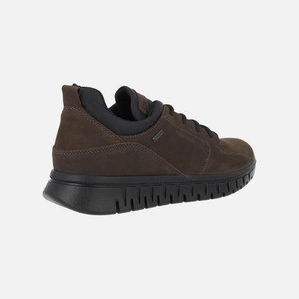 Men's lace-up shoes in brown nubuck with Gore-tex membrane
