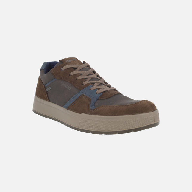 Zapatos deportivos para hombre con membrana impermeable en combinado marrón y azul