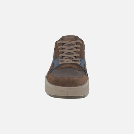 Zapatos deportivos para hombre con membrana impermeable en combinado marrón y azul