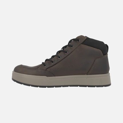 Brown leather ankle boots for men with laces and zipper