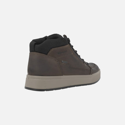 Brown leather ankle boots for men with laces and zipper