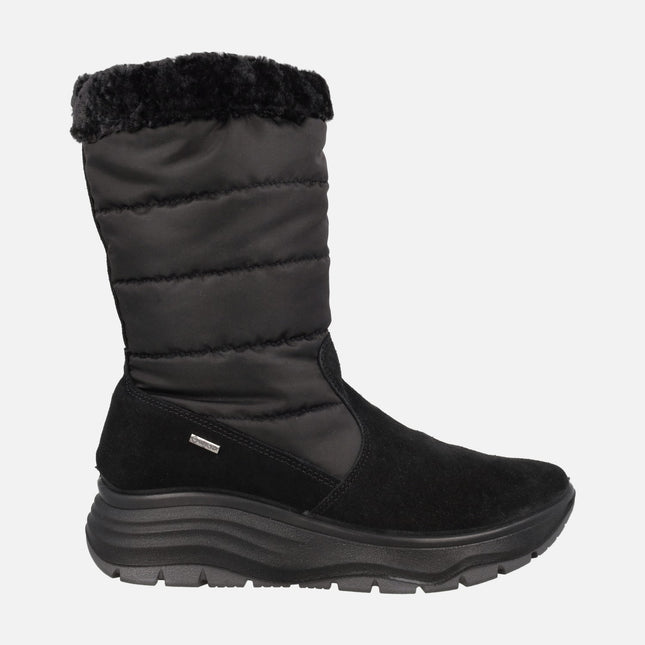 Botas negras de serraje y tejido acolchado con membrana GORE-TEX para mujer