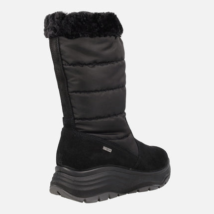 Botas negras de serraje y tejido acolchado con membrana GORE-TEX para mujer