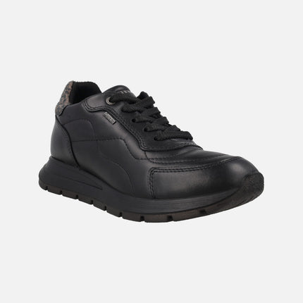 Black leather sneakers with GORE-TEX membrane and animal print heel