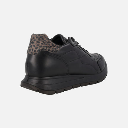 Black leather sneakers with GORE-TEX membrane and animal print heel