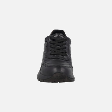 Black leather sneakers with GORE-TEX membrane and animal print heel