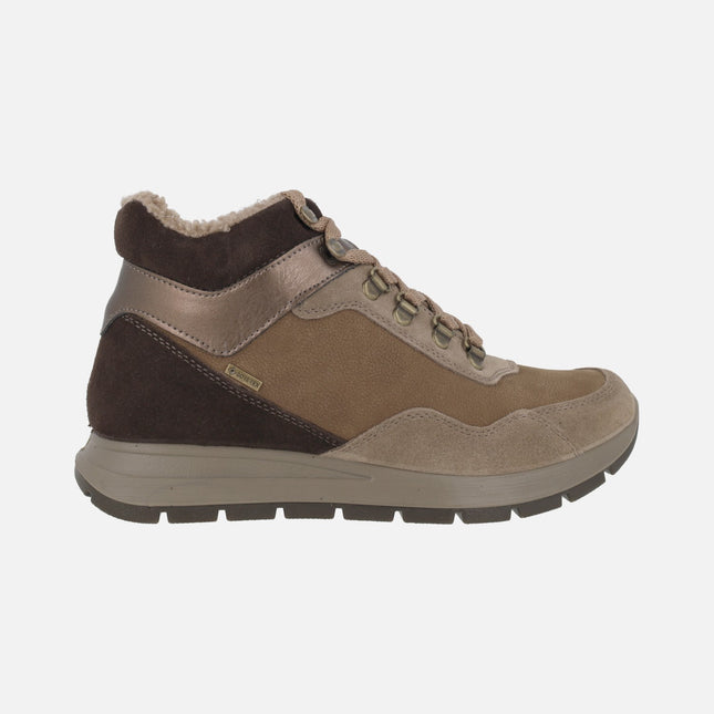 Deportivos abotinados para mujer en combinado marrón con membrana GORE-TEX