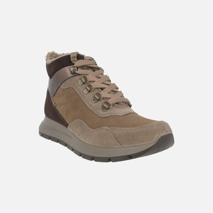 Deportivos abotinados para mujer en combinado marrón con membrana GORE-TEX
