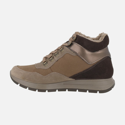 Deportivos abotinados para mujer en combinado marrón con membrana GORE-TEX