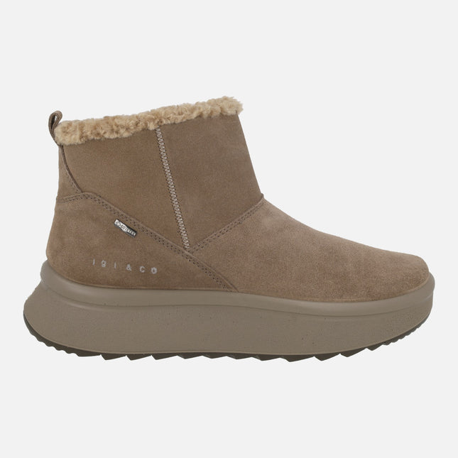Botines bajos para mujer en serraje taupe con membrana GORE-TEX